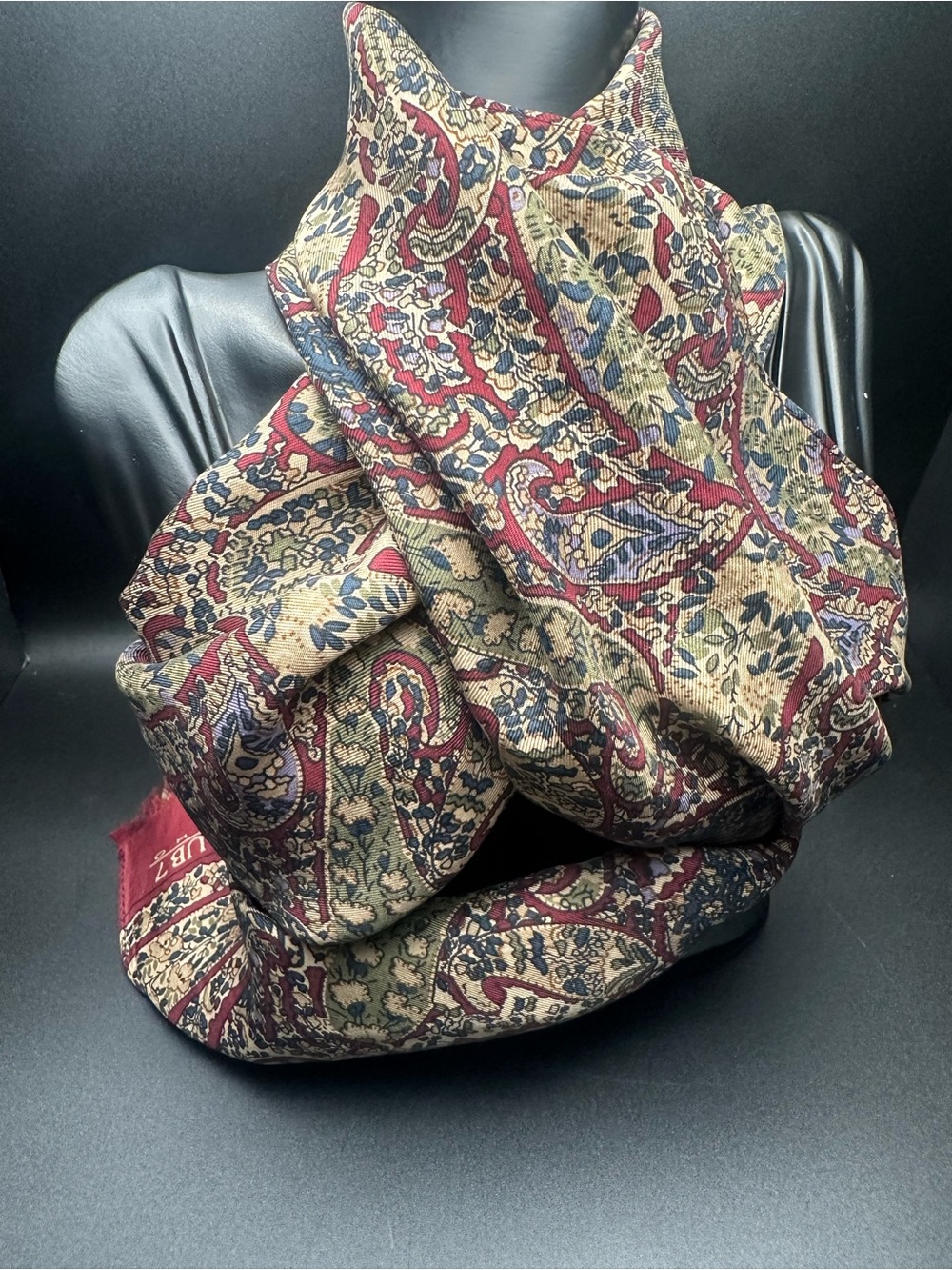 Echos (Club Z) — Burgundy, Olive & Tan Paisley Silk Scarf - Picture 2 of 7